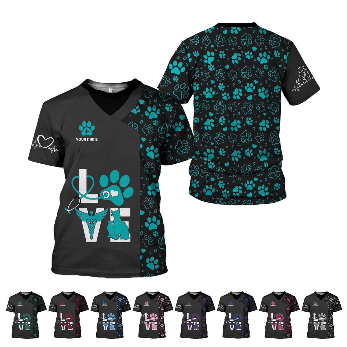 Personalized Dog Grooming 3D T-Shirt with Name, Cute Pet Grooming Summer Uniform Tee Shirt for Women