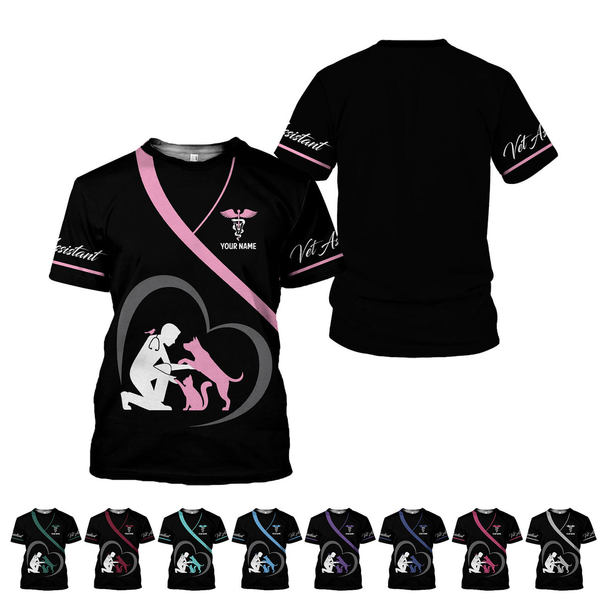 Personalized Name Dog Grooming 3D T-Shirt, Pet Grooming Uniform Tee Shirt for Men Women