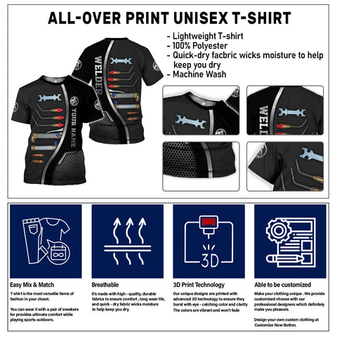 Personalized Name Welder 3D Shirt, Welding 3D All Printed Shirt, Welder shirt Gift for Men