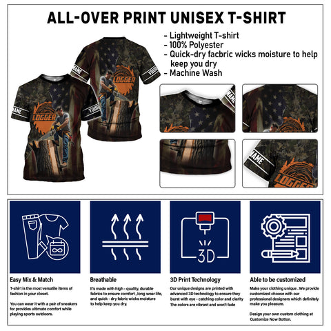 Personalized Name Logger 3D Shirt, Arborist gift shirt for men, Short Sleeve unisex Tee Casual Wear