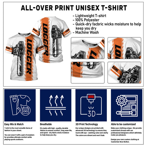 Custom Name Logger 3D Shirt, Arborist gift shirt for men, Short Sleeve unisex Tee Casual Wear