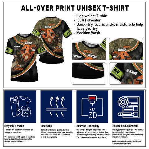 Custom Name Logger 3D Shirt for men, Arborist gift shirt, Short Sleeve unisex Tee Casual Wear