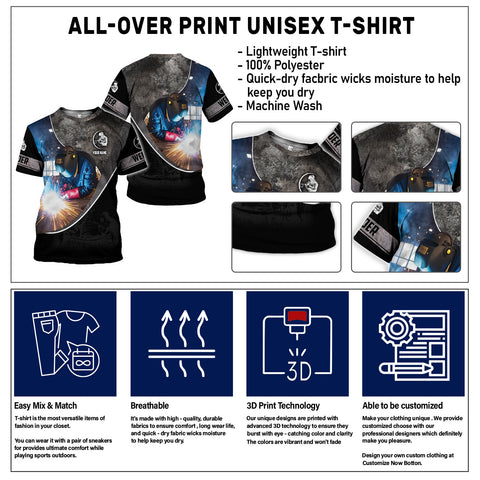 Custom Name Welder 3D Shirt for Men, Welding 3D All Printed Shirt, Welder Gift for him