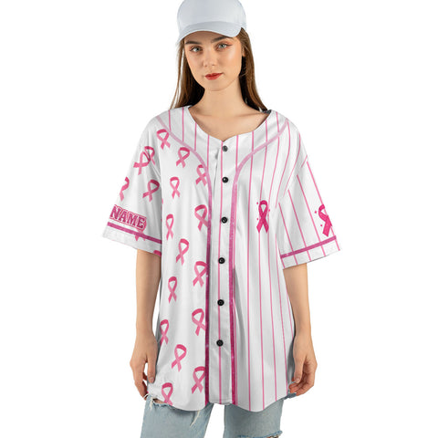 Personalized Name Breast Cancer Baseball Jersey for Women, Custom Breast Cancer Survivor Pride Jersey, Gift for Her