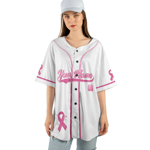 Personalized Breast Cancer Baseball Jersey, Custom Name Number Breast Cancer Survivor Pride Jersey