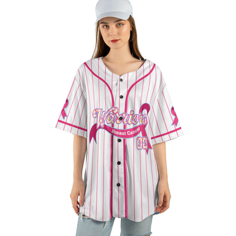 Personalized Breast Cancer Jersey with Name Number, Pink Ribbon Awareness Jersey Shirt, Baseball Breast Cancer Survivor Pride Jersey