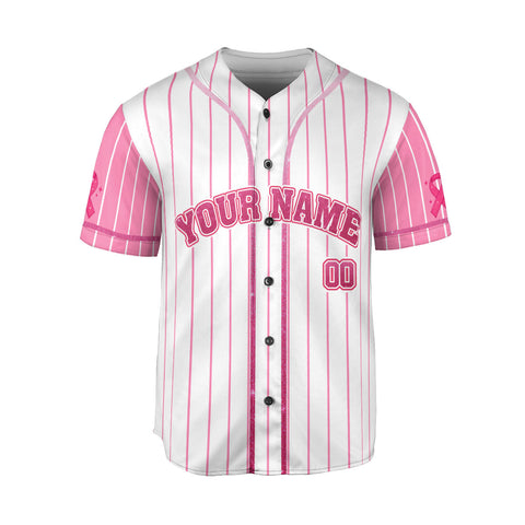Personalized Bible Verse Breast Cancer Baseball Jersey, Custom Name Number Breast Cancer Survivor Pride Jersey