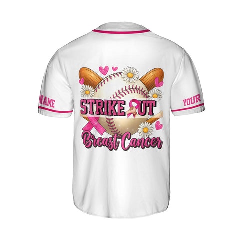 Custom Name Number Breast Cancer Jersey, Strike out Breast Cancer Jersey, Baseball Breast Cancer Survivor Pride Jersey