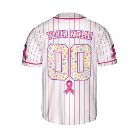 Personalized Breast Cancer Jersey with Name Number, Pink Ribbon Awareness Jersey Shirt, Baseball Breast Cancer Survivor Pride Jersey