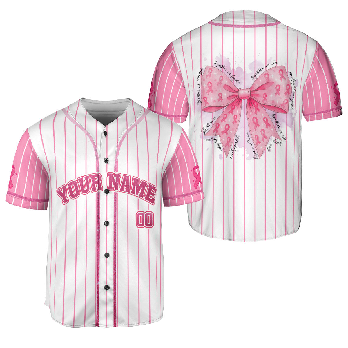 Personalized Bible Verse Breast Cancer Baseball Jersey, Custom Name Number Breast Cancer Survivor Pride Jersey