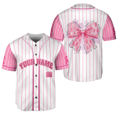 Personalized Bible Verse Breast Cancer Baseball Jersey, Custom Name Number Breast Cancer Survivor Pride Jersey