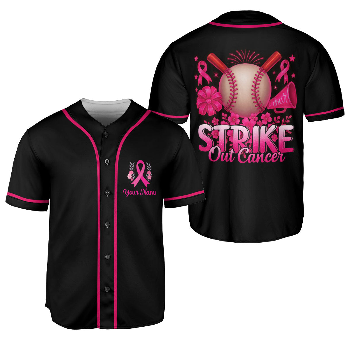 Personalized Name Breast Cancer Jersey, Strike out cancer Jersey, Baseball Breast Cancer Survivor Pride Jersey