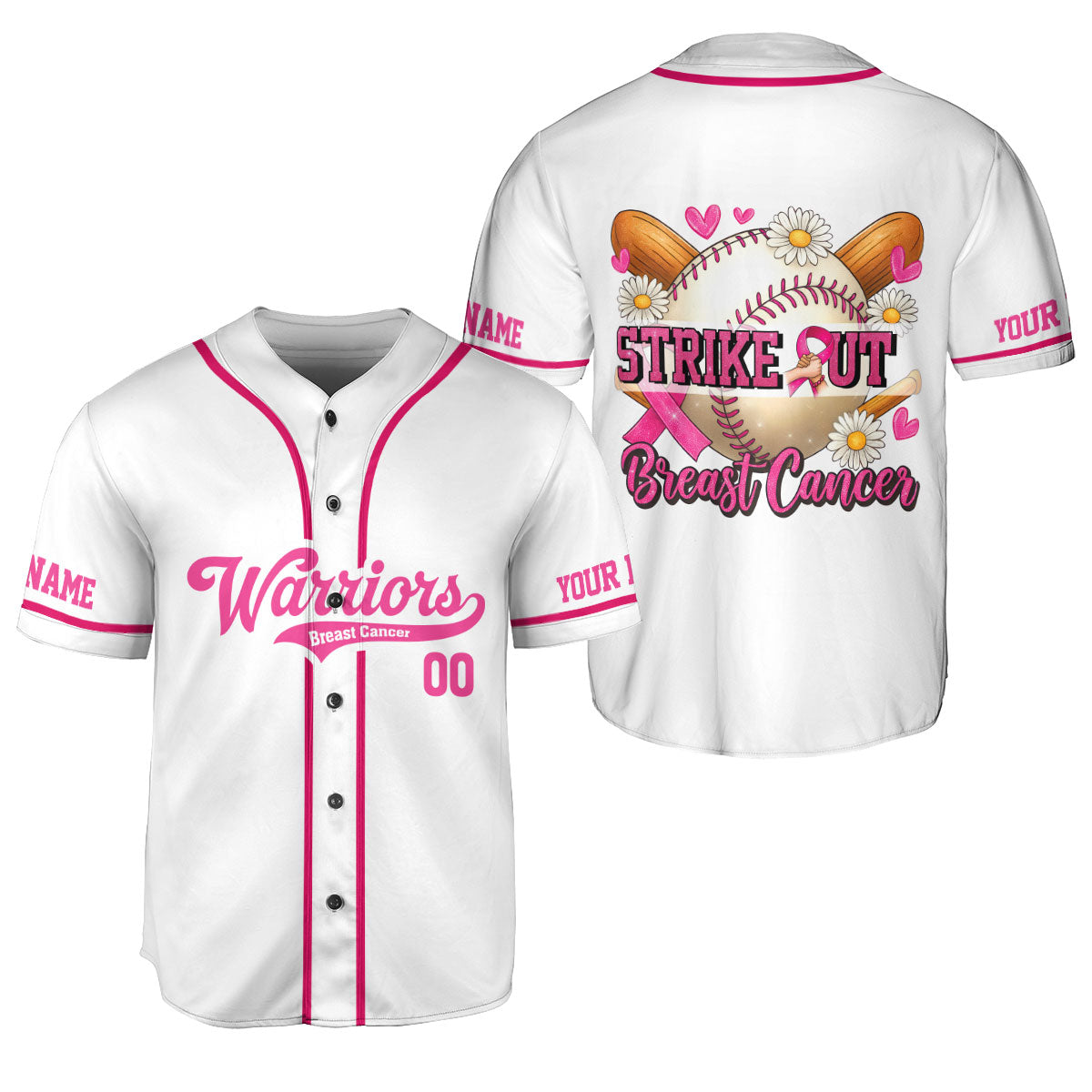Custom Name Number Breast Cancer Jersey, Strike out Breast Cancer Jersey, Baseball Breast Cancer Survivor Pride Jersey