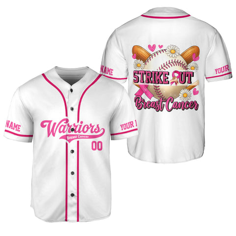 Custom Name Number Breast Cancer Jersey, Strike out Breast Cancer Jersey, Baseball Breast Cancer Survivor Pride Jersey