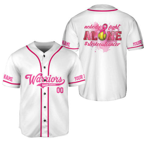 Custom Name Number Breast Cancer Jersey, Nobody fight alone Strike out Breast Cancer Jersey, Breast Cancer Survivor Pride Jersey