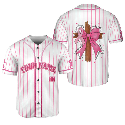 Personalized Christian Breast Cancer Baseball Jersey, Custom Name Number Breast Cancer Survivor Pride Jersey