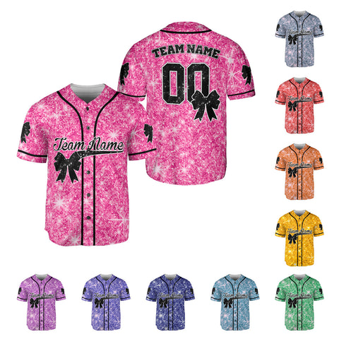 Personalized Name Glitter Girly Bow Jerseys, 3D Shirts for Women, Gifts for her