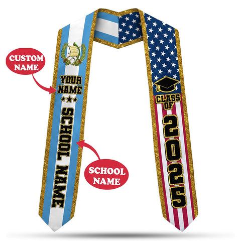 Custom NAME Guatemalan American Graduation Stole 2025, Guatemala Graduation Sash, Grad Accessories