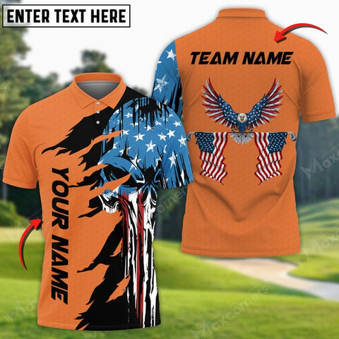 Mostprints Skull US Flag Pattern Golf Customized 3D Polo Shirt ( 4 Colors )