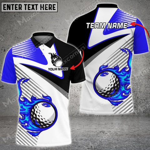 Mostprints Customized Name Fire Golf Ball Line Pattern Multicolor Sport Jersey Pattern Custom 3D Polo Shirt ( 4 Colors )