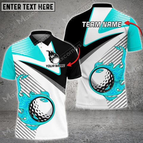 Mostprints Customized Name Fire Golf Ball Line Pattern Multicolor Sport Jersey Pattern Custom 3D Polo Shirt ( 4 Colors )