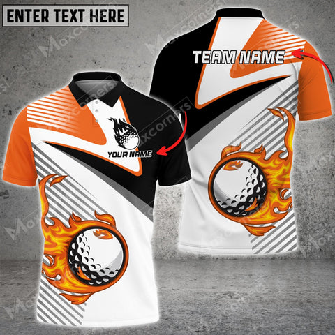 Mostprints Customized Name Fire Golf Ball Line Pattern Multicolor Sport Jersey Pattern Custom 3D Polo Shirt ( 4 Colors )