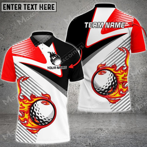 Mostprints Customized Name Fire Golf Ball Line Pattern Multicolor Sport Jersey Pattern Custom 3D Polo Shirt ( 4 Colors )