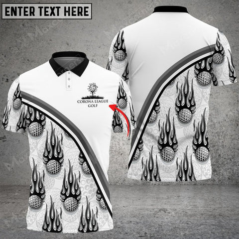 Mostprints Golf Balls Black Flame Pattern Mens Golf Polo Shirts Custom Name Golf Clothes For Men Golfing