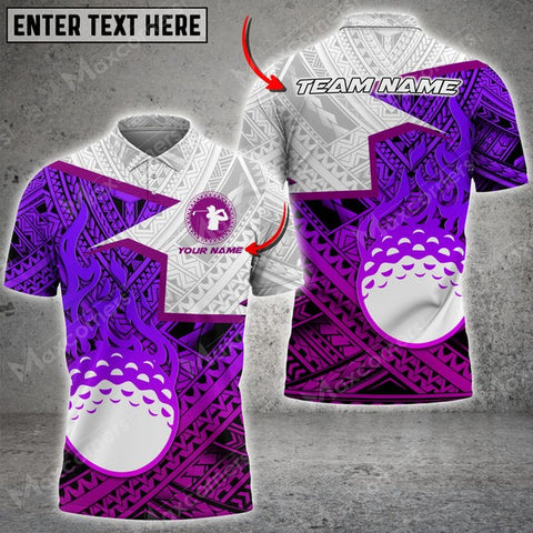 Mostprints Customized Name Fire Golf Ball Multicolor Polynesian Pattern Custom 3D Polo Shirt ( 4 Colors )