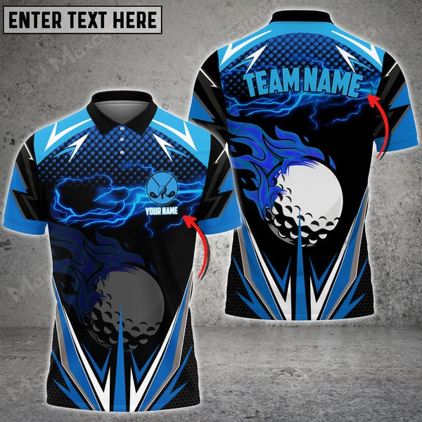 Mostprints Golf Blue Fire Personalized Name Team Name 3D Polo Shirt