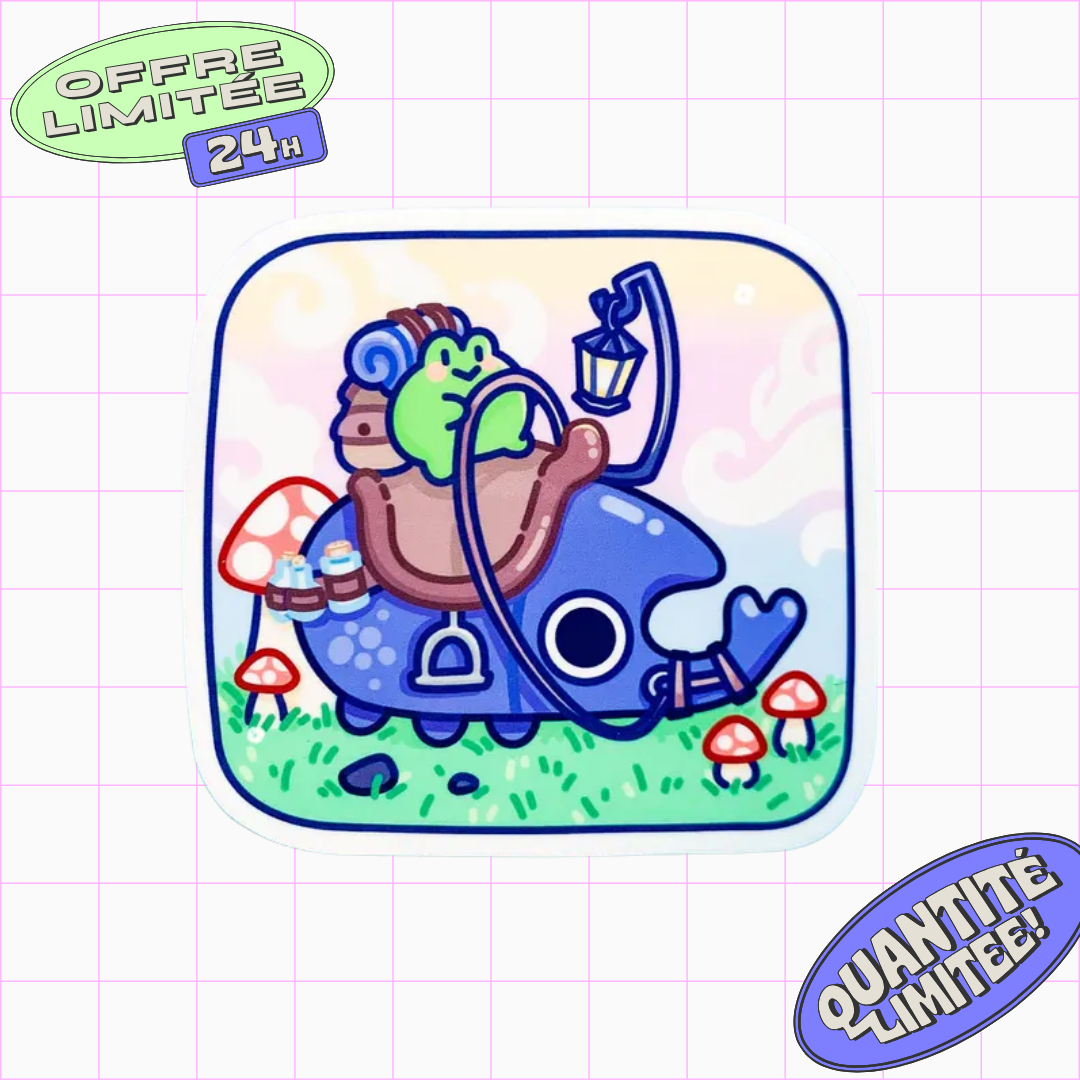 Frog's Journey Sticker Adventurer Travel Fantasy Design Froggy Beetle Sticker for Laptop, Water Bottle