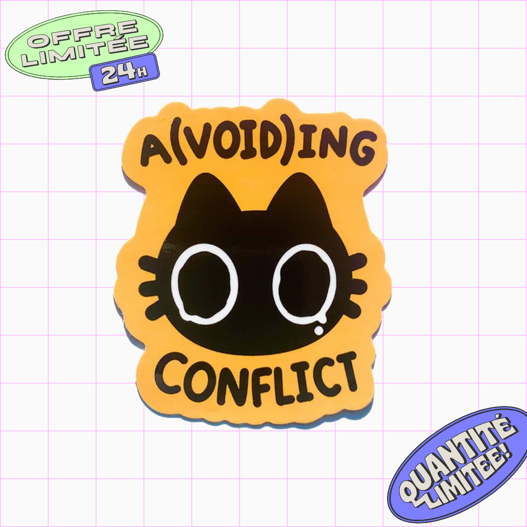 Avoiding Conflict Sticker Funny Void Black Cat Design Cute Humor Pun Sticker for Laptop, Water Bottle