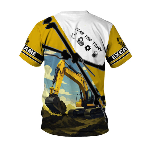 Personalized Excavator 3D Shirt with Name, Short Sleeve Tee for Men Top Casual Wear