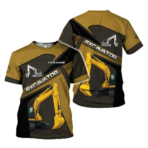 Custom Name Excavator 3D Shirt, Short Sleeve Tee for Men Top Casual Wear