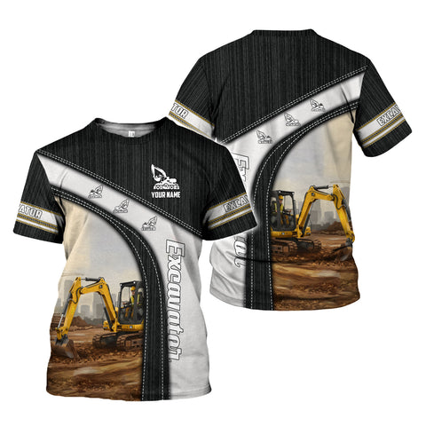 Personalized Name Excavator 3D Shirt, Short Sleeve Tee for Men Top Casual Wear