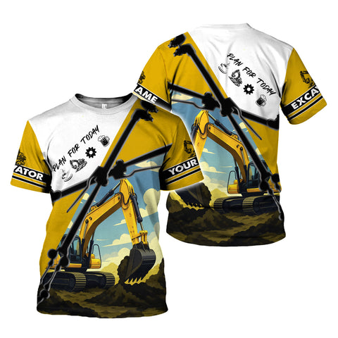 Personalized Excavator 3D Shirt with Name, Short Sleeve Tee for Men Top Casual Wear