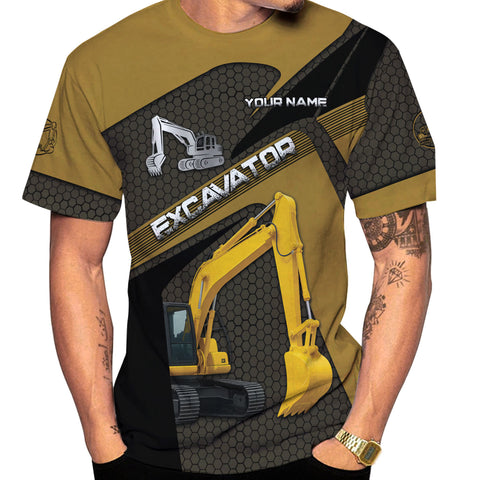 Custom Name Excavator 3D Shirt, Short Sleeve Tee for Men Top Casual Wear