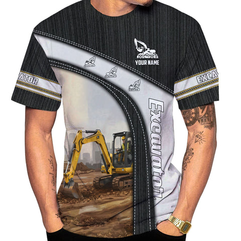 Personalized Name Excavator 3D Shirt, Short Sleeve Tee for Men Top Casual Wear