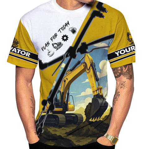 Personalized Excavator 3D Shirt with Name, Short Sleeve Tee for Men Top Casual Wear