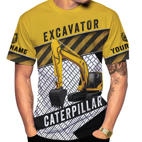 Custom Name Excavator 3D Shirt Design, Short Sleeve Tee for Men Women Graphic Top Casual Wear