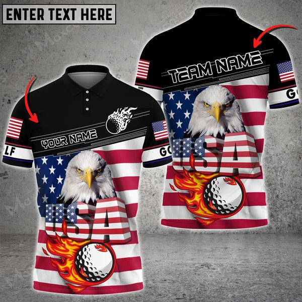 Mostprints Fire Golf Ball USA Eagle Customized 3D Polo Shirt