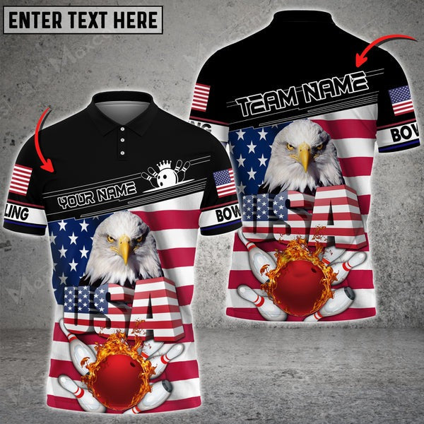 Mostprints Bowling And Pins USA Eagle Customized Name And Team Name 3D Shirt