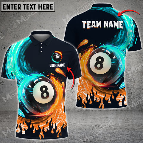 Mostprints Personalized Billiard Ball 8 Fire Team Name Player Polo Shirt