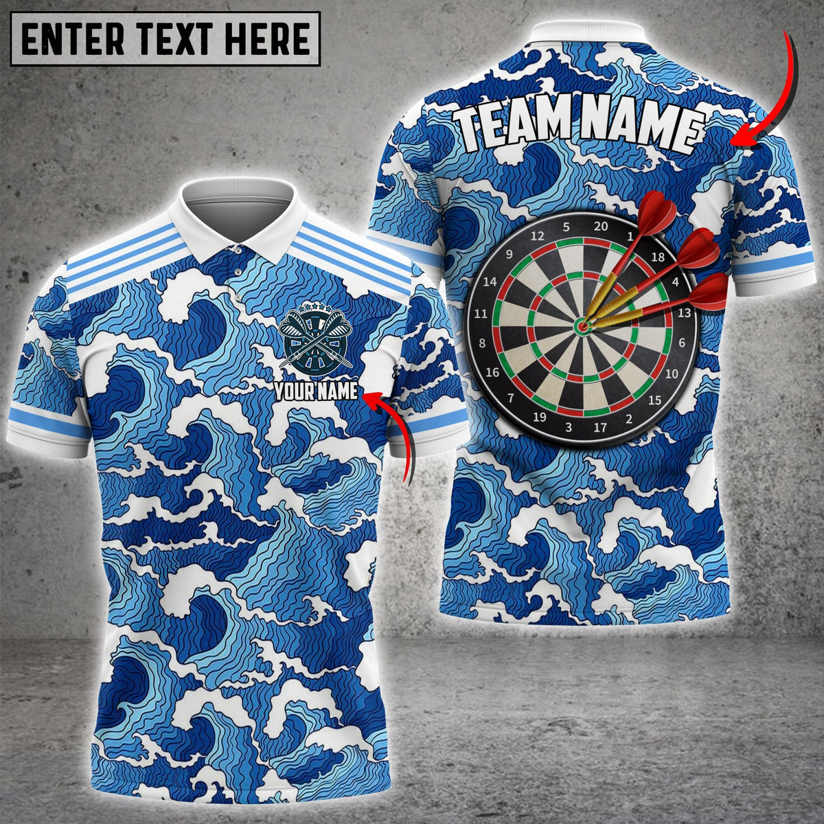 Mostprints Darts Tsunami Color Options Personalized Name, Team Name Unisex 3D Shirt