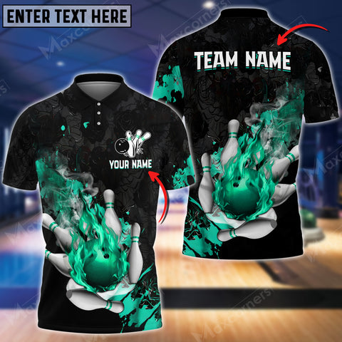 Mostprints Bowling Ball And Pins Fire And Blood Multicolor Option Customized Name 3D Shirt (4 Colors)