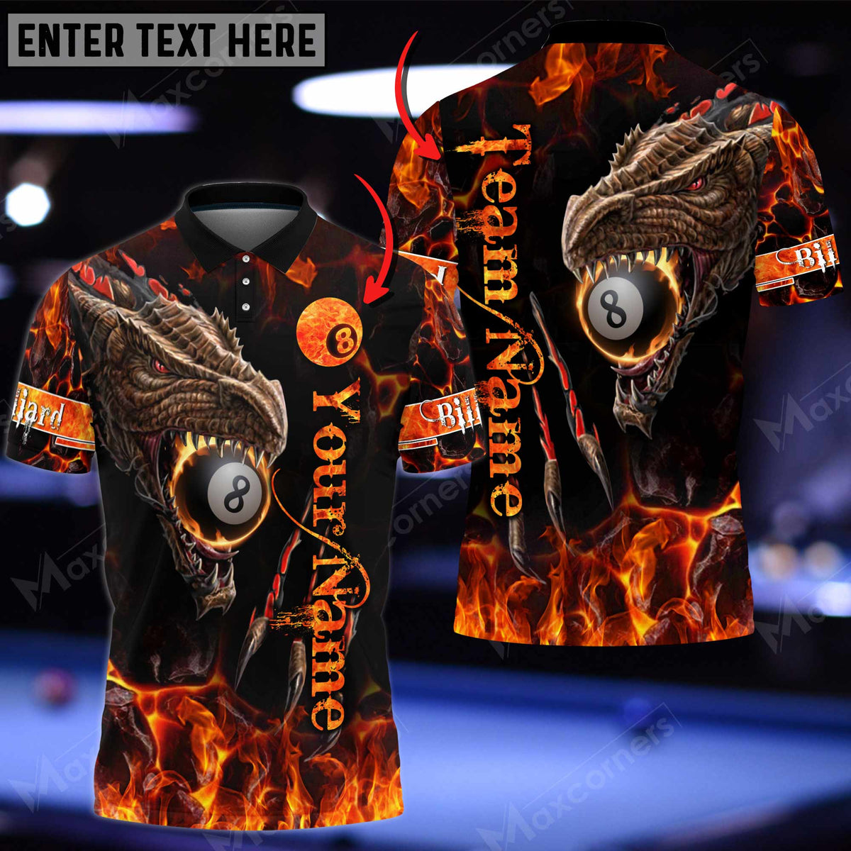 Mostprints Billiards Fire Dragon Customized Name 3D Shirt