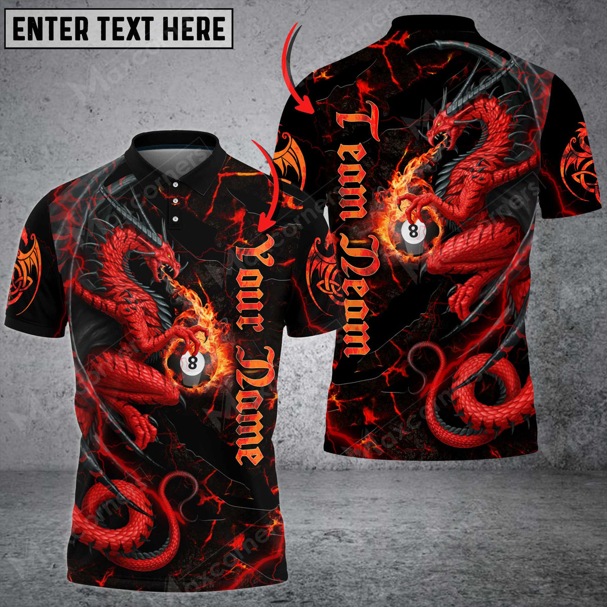 Mostprints Billiards Red Dragon Personalized Name 3D Shirt