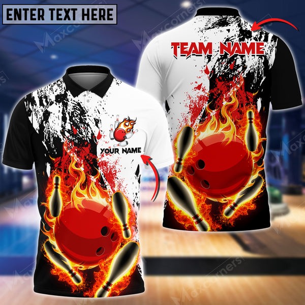 Mostprints Bowling Ball & Pins Burned Fiercely Multicolor Option Customized Name 3D Shirt (5 Colors)