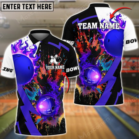 Mostprints Bowling Ball & Pins Crush Them All Multicolor Option Customized Name 3D Shirt (6 Colors)