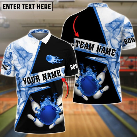 Mostprints Bowling Flame Blue Smoke Pattern Premium Customized Name 3D Shirt